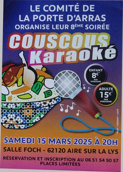 Repas couscous karaoké est organisé ce samedi 15 mars