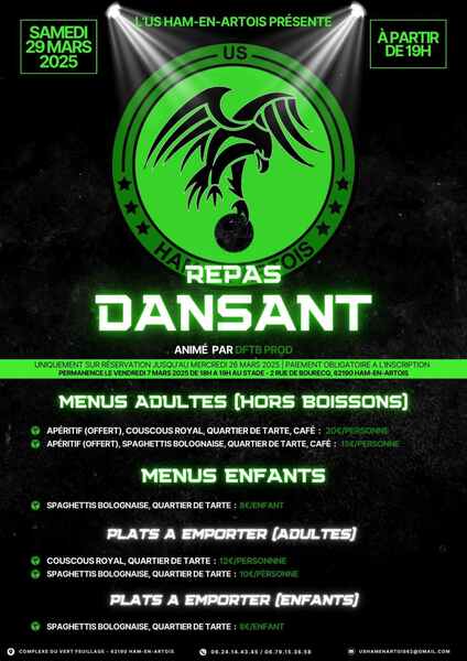 Repas dansant à Ham en artois le 29 mars