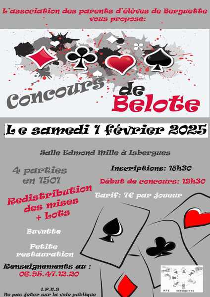 Concours de belote à Isbergues le 1 février