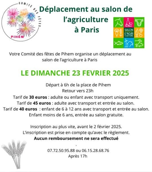 Déplacement au salon de l'agriculture au départ de Pihem