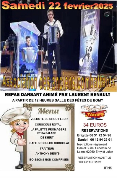 Repas dansant salle des fêtes de Bomy le 1 février