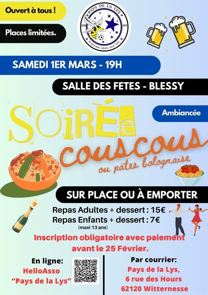 Soirée couscous à Blessy le 1 mars