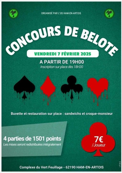 Concours de belote à Ham En Artois le 7 février