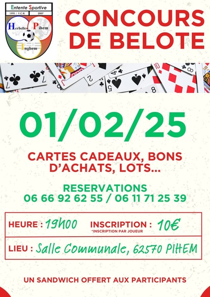 Concours de belote à Pihem le samedi 1 février