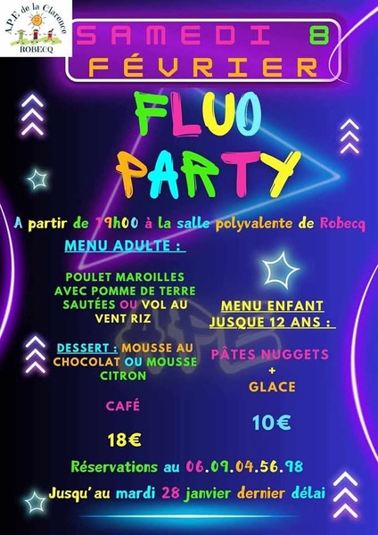 Repas dansant fluo party à Robecq le samedi 8 février