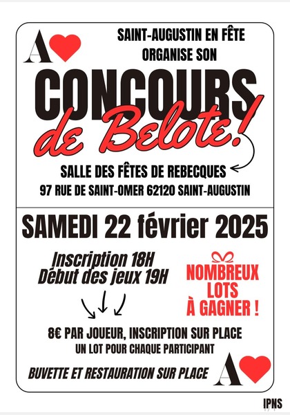 Concours de belote à saint augustin le samedi 22 février