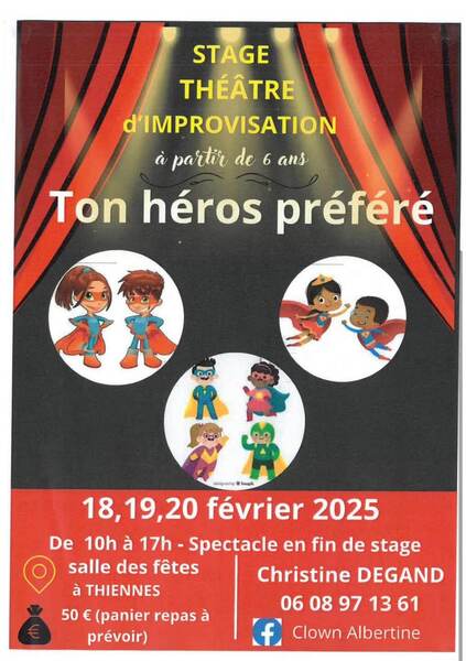 Stage de théâtre à Thiennes les 18, 19 et 20 février de 10h à 17h