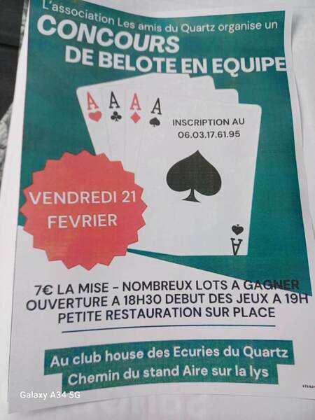 Concours de belote ce vendredi 21 février des 18h30 à Aire sur la Lys