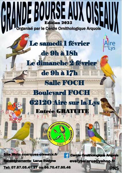 Bourse aux oiseaux ce samedi 1 février de 9h à 17h