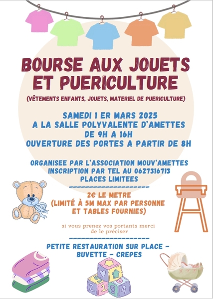 Bourse aux jouets et puériculture à Amettes le samedi 1 mars