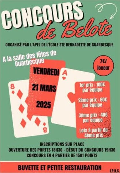 Concours de belote le vendredi 21 mars à Guarbecque