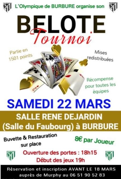 Concours de belote à Burbure le samedi 22 mars