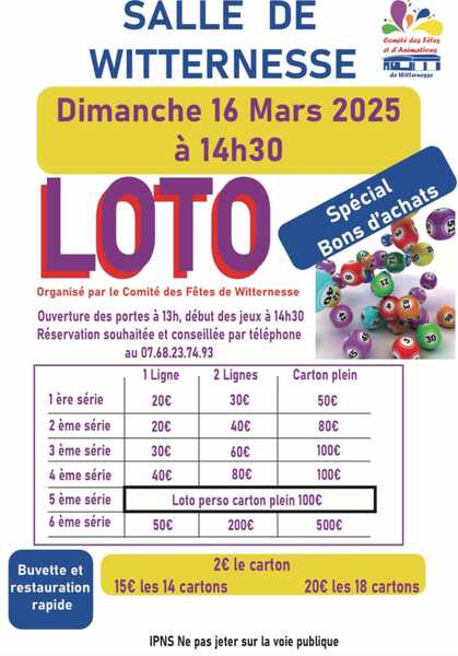 Loto à Witternesse le dimanche 16 mars