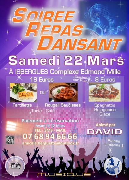 Soirée repas dansant le 22 mars à Isbergues