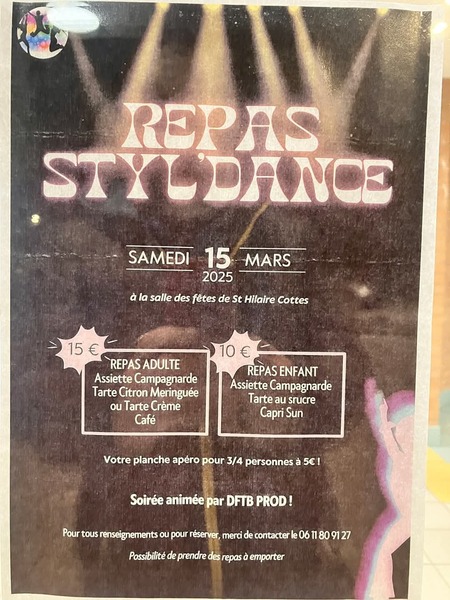 Repas Styl'Dance le samedi 15 mars