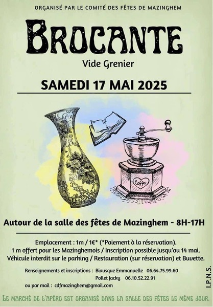 Une brocante est organisée le dimanche 17 mai de 8h à 17h à Mazinghem