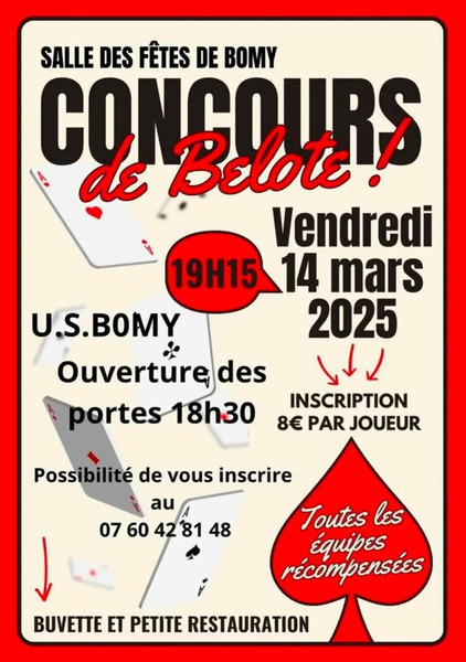 Concours de belote à Bomy le vendredi 14 mars