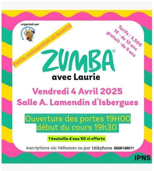 Cours de Zumba avec Laurie le vendredi 4 avril des 19h à Isbergues