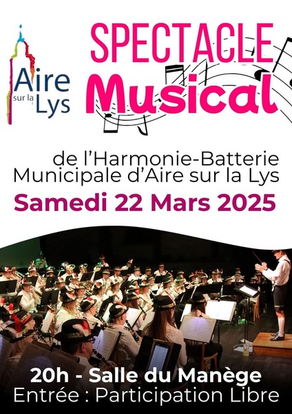 Spectacle musical de l'harmonie batterie municipale de Aire sur la Lys le samedi 22 mars