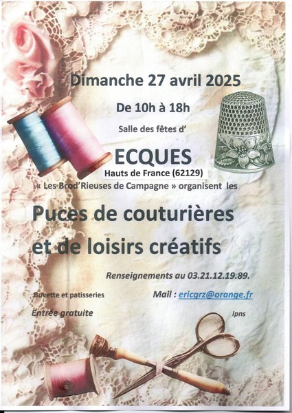 Puces de couturières et de loisirs créatifs à Ecques le dimanche 17 avril