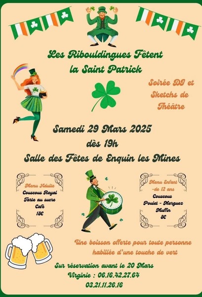 Repas de la saint Patrick à Enquin les guinegatte le 29 mars