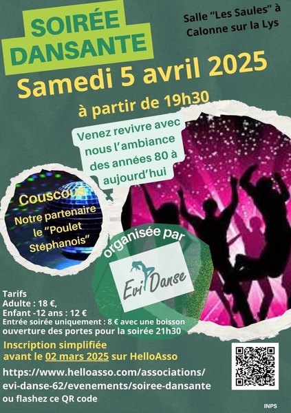 Soirée dansante à Calonne sur la Lys le samedi 5 avril