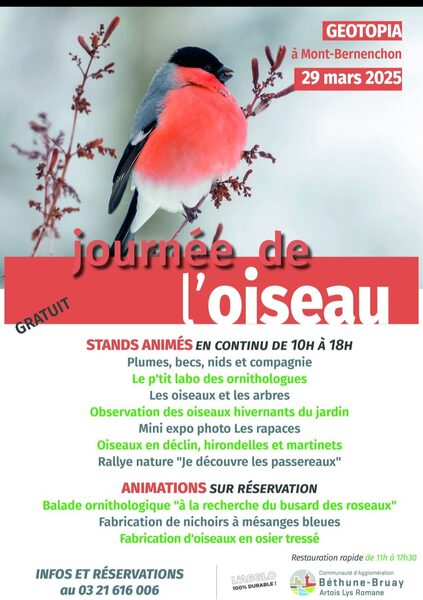 Journée de l'oiseau le samedi 29 mars à Géotopia de Mont Bernenchon