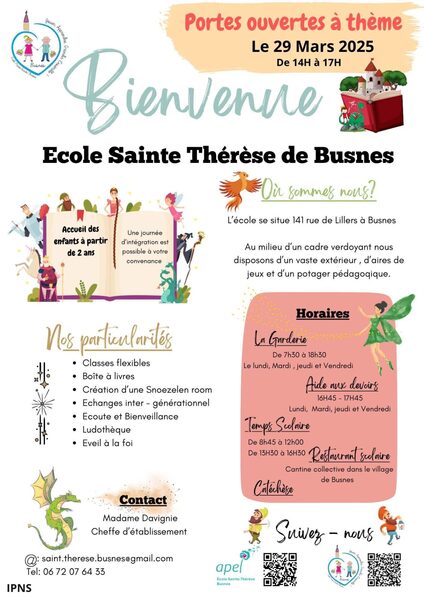 Portes ouvertes de l'école Sainte Thérèse de Busnes le samedi 29 mars