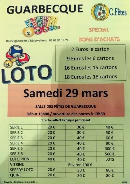 Loto à Guarbecque le samedi 29 mars