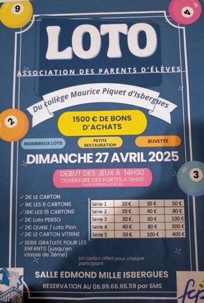 Loto à Isbergues le dimanche 27 avril