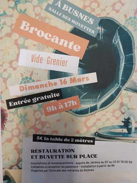 Brocante à Busnes le dimanche 16 mars