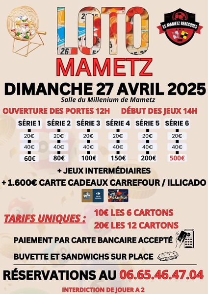 Loto à Mametz le dimanche 27 avril