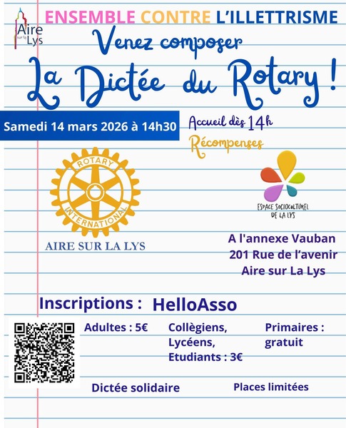 La dictée du Rotary ce samedi 14 mars à Aire sur la Lys