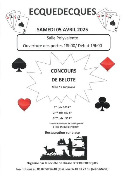 Concours de belote ce samedi 5 avril dans la salle polyvalente