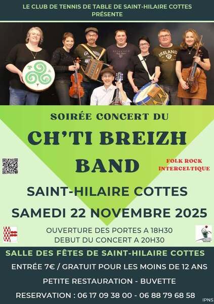 Soirée concert avec le ch'ti Breizh Band à Saint Hilaire Cottes ce samedi 22 novembre