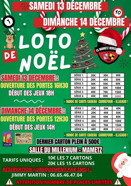 Loto spécial Noel ce samedi 13 et dimanche 14 décembre à Mametz