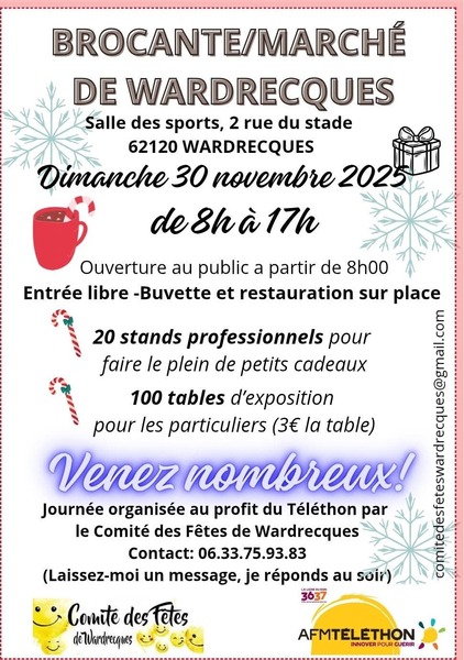 Une brocante sera organisée ce dimanche 30 novembre à Wardrecques