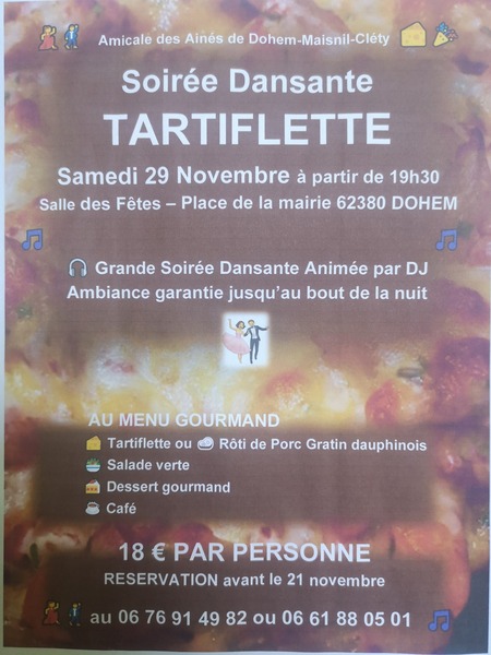 Soirée dansante ce samedi 29 novembre dans la salle des fêtes de la commune de Dohem