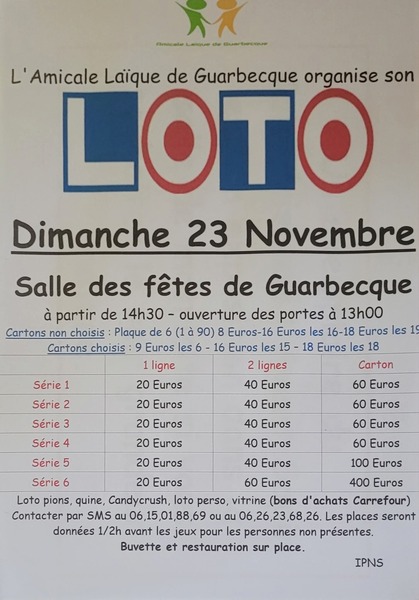 Un loto est organisé ce dimanche 23 novembre à Guarbecque