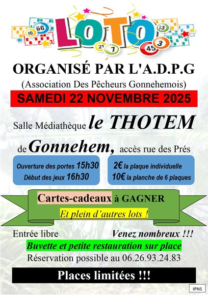 Un loto est organisé ce samedi 22 novembre à Gonnehem