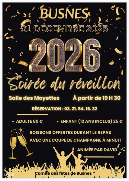 Soirée du nouvel an à Busnes le 31 décembre