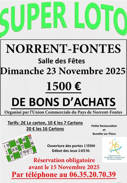 Un loto est organisé ce dimanche 23 novembre à Norrent Fontes