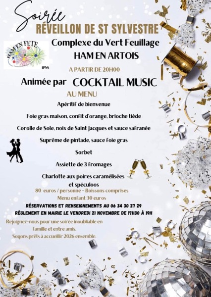Réveillon de la nouvelle année avec Cocktail music à Ham En Artois
