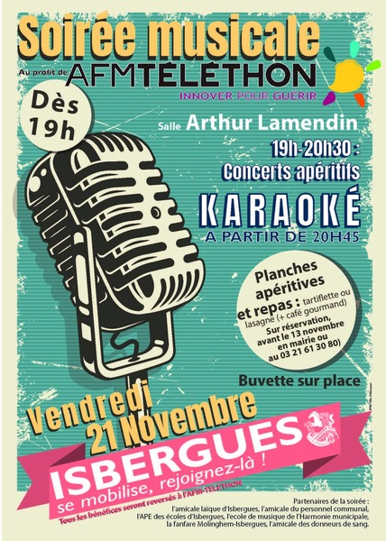 Soirée musicale et karaoké ce vendredi 21 novembre à Isbergues en faveur du téléthon