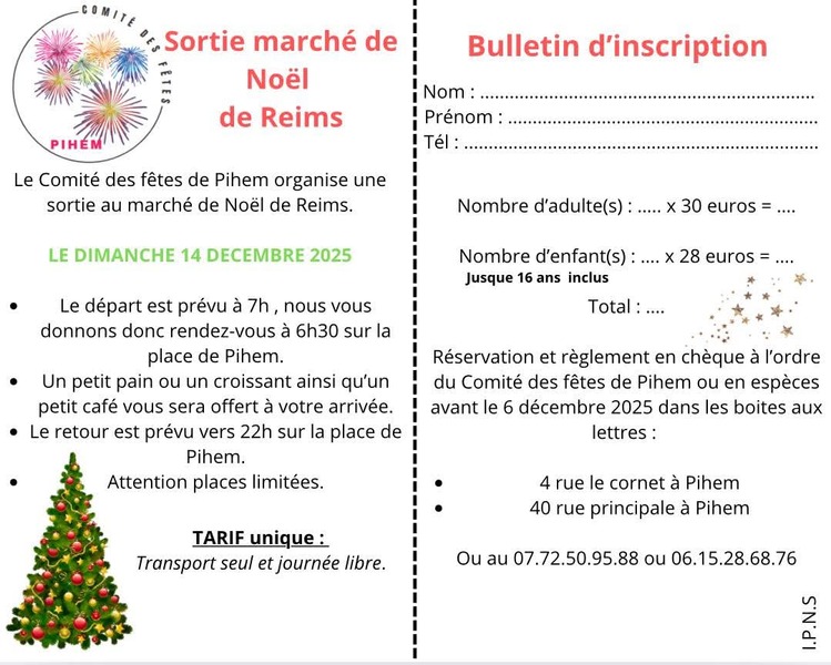 Déplacement au marché de Noel de la commune de Reims depuis Pihem ce dimanche 14 décembre