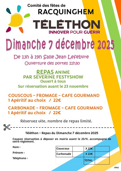 Le comité des fêtes de Racquinghem vous invite à un repas animé ce dimanche 7 décembre