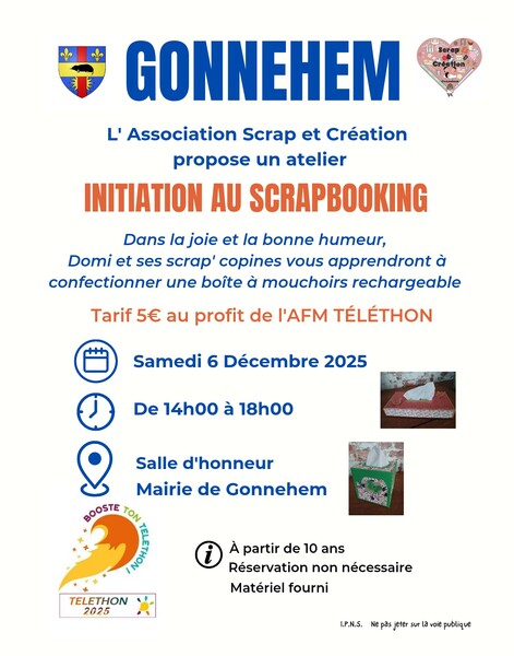 Un atelier scrap et création ce samedi 6 décembre à Gonnehem