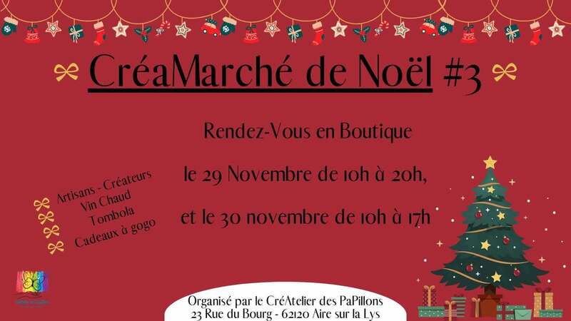 Marché de Noel de la boutique créatelier des papillons de Aire sur la Lys ce week-end du 29 et 30 novembre