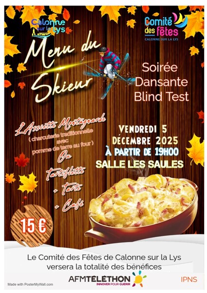 Menu du skieur ce vendredi 5 décembre à Calonne sur la Lys