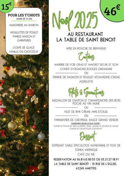 Au restaurant la table de Saint Benoit à Amettes, ou vous accueille le 25 décembre au midi